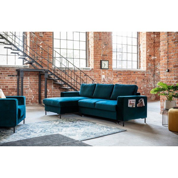 Colțar în culoarea petrolului extensibil cu tapițerie din catifea (cu colț pe partea stângă ) Lofty Lilly – Miuform-image-4