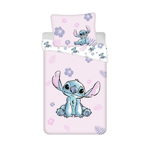 Lenjerie de pat pentru copii roz-deschis din bumbac pentru pat de o persoană 140x200 cm Lilo & Stitch "Pink" – Jerry Fabrics