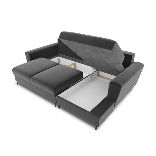 Colțar gri deschis extensibil, cu spațiu de depozitare cu tapițerie din catifea (cu colț pe partea dreaptă, cu șezlong) Kyoto – Cosmopolitan Design-image-3