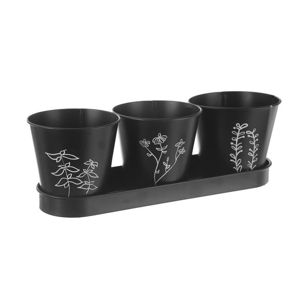 Ghivece 3 buc. din metal pentru ierburi aromatice ø 11 cm Black – Orion-image-2
