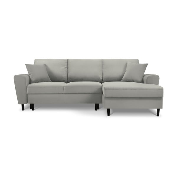 Colțar gri deschis extensibil, cu spațiu de depozitare cu tapițerie din catifea reiată  (cu colț pe partea dreaptă, cu șezlong) Kyoto – Cosmopolitan Design