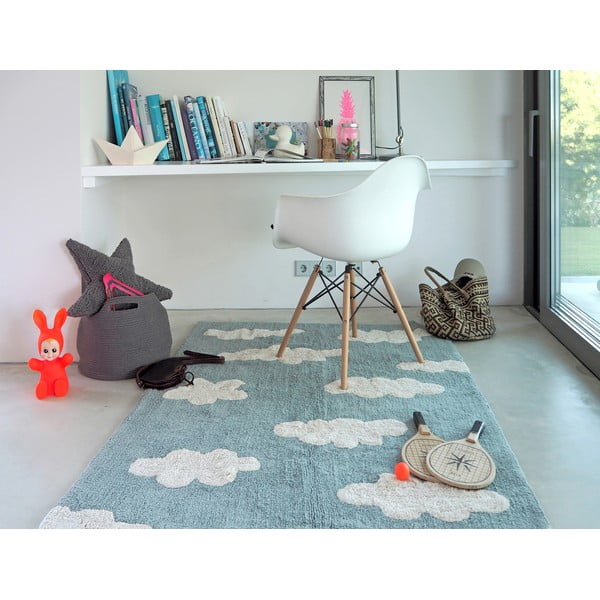 Covor pentru copii albastru lavabil/țesut manual din bumbac 120x160 cm Clouds Vintage Blue – Lorena Canals-image-1