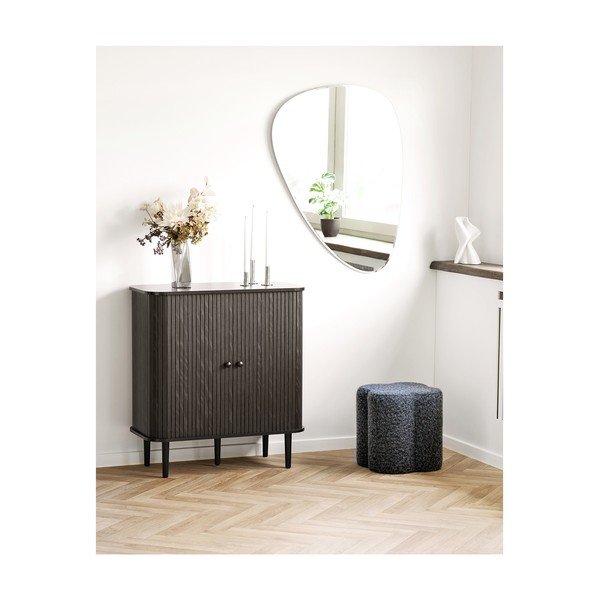Puf albastru închis cu tapițerie din țesătură bouclé Durban – House Nordic-image-1