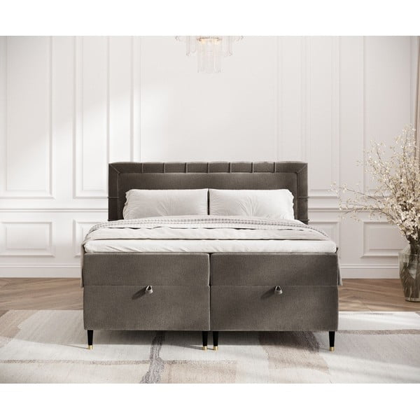 Pat boxspring gri închis cu spațiu de depozitare 160x200 cm Voyage – Maison de Rêve-image-4