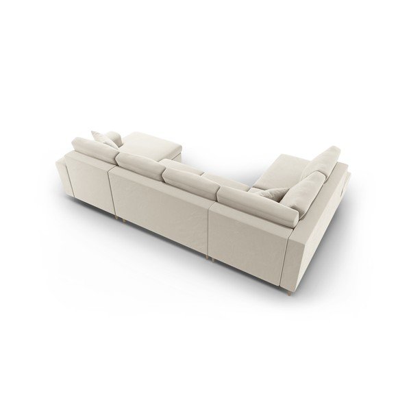 Colțar bej extensibil, cu spațiu de depozitare cu tapițerie din catifea (cu colț pe partea stângă-în formă de "U") Kyoto – Cosmopolitan Design-image-4