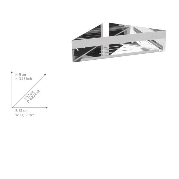 Raft pentru baie argintiu lucios de colț autoadeziv din oțel inoxidabil Genova – Wenko-image-2