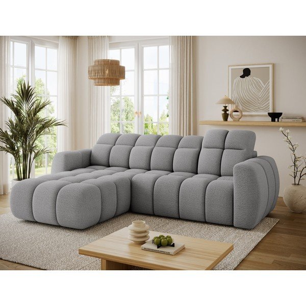 Colțar gri cu tapițerie din țesătură bouclé (cu colț pe partea stângă/cu șezlong) Fanito – ELTAP-image-3
