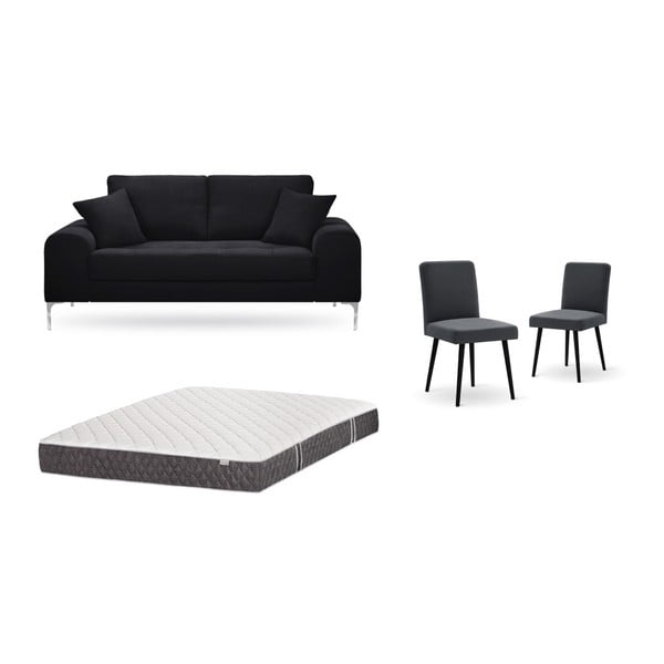 Set canapea neagră,, 2 scaune gri antracit, o saltea 140 x 200 cm Home Essentials