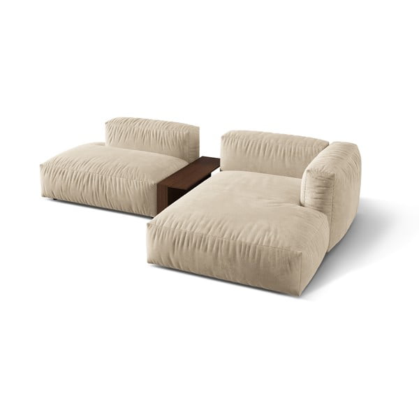 Colțar modular bej cu tapițerie din catifea (cu colț pe partea dreaptă/cu șezlong) Martina – Micadoni -image-2