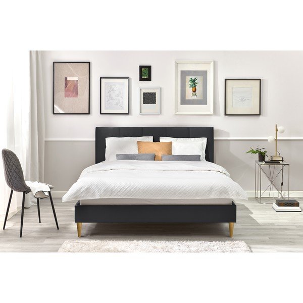 Pat matrimonial 180x200 cm gri antracit tapițat cu somieră Vivara – Bobochic Paris-image-4