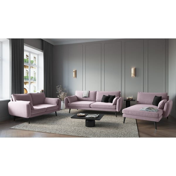 Canapea cu tapițerie din catifea Kooko Home Lento, 158 cm, roz deschis-image-1
