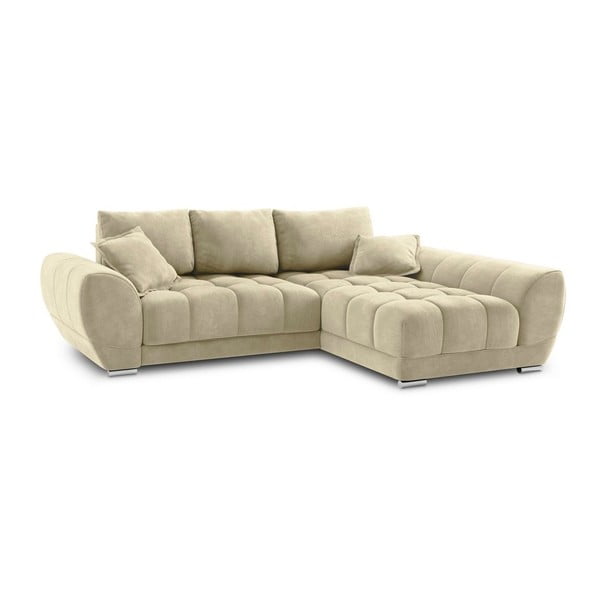 Colțar extensibil cu tapițerie de catifea și șezlong pe partea dreaptă Windsor & Co Sofas Nuage, bej-image-2