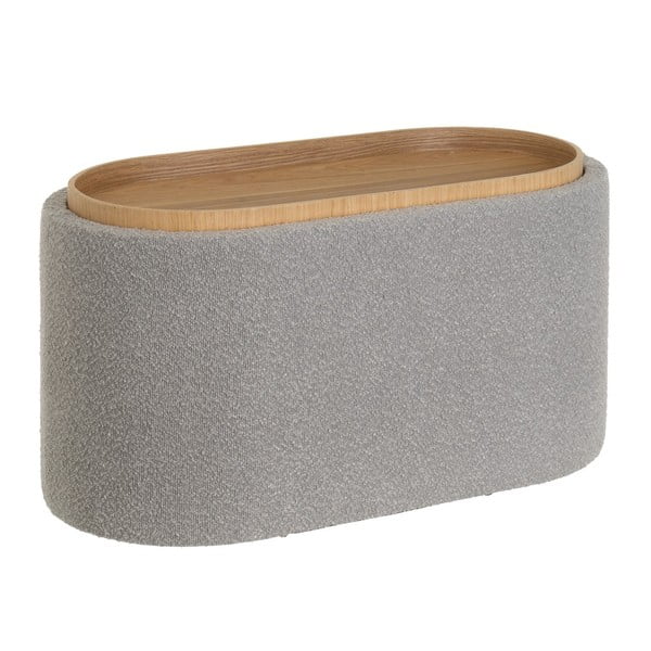 Taburet gri deschis cu tapițerie din țesătură bouclé – Casa Selección-image-2