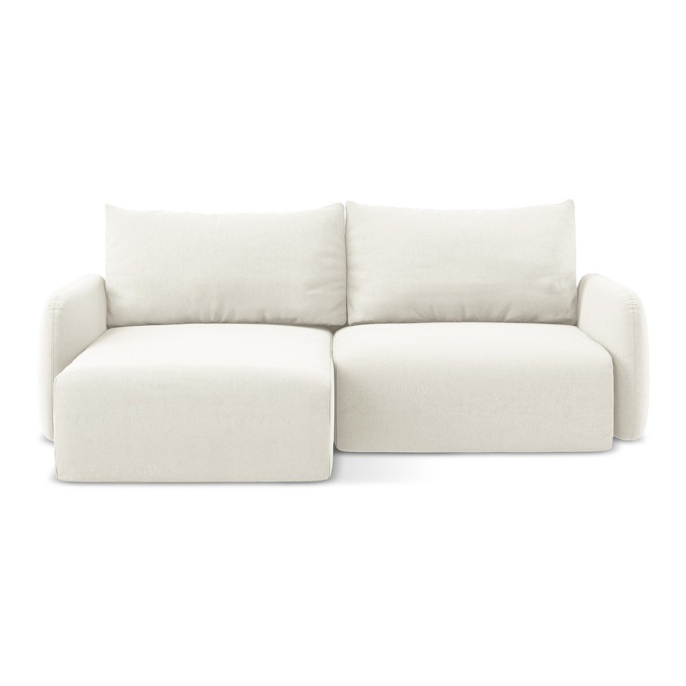 Colțar crem extensibil/cu spațiu de depozitare cu tapițerie din catifea (cu colț pe partea stângă/cu șezlong) Kalena – Makamii