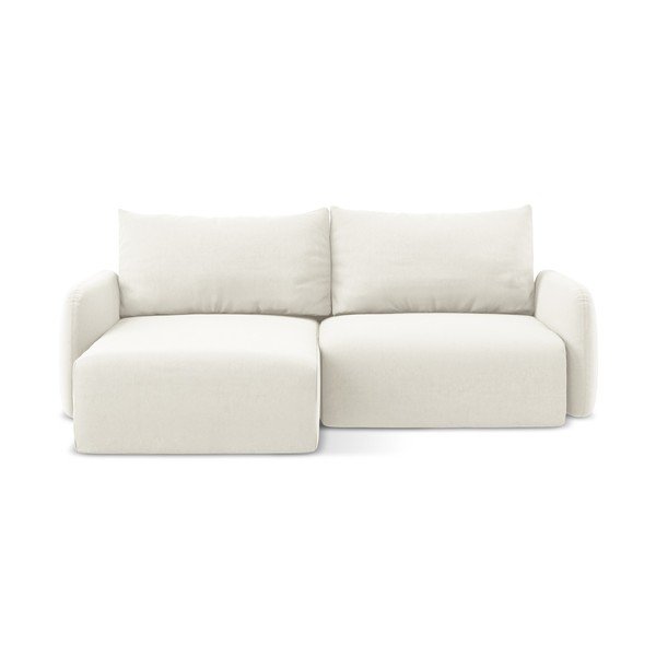 Colțar crem extensibil/cu spațiu de depozitare cu tapițerie din catifea (cu colț pe partea stângă/cu șezlong) Kalena – Makamii