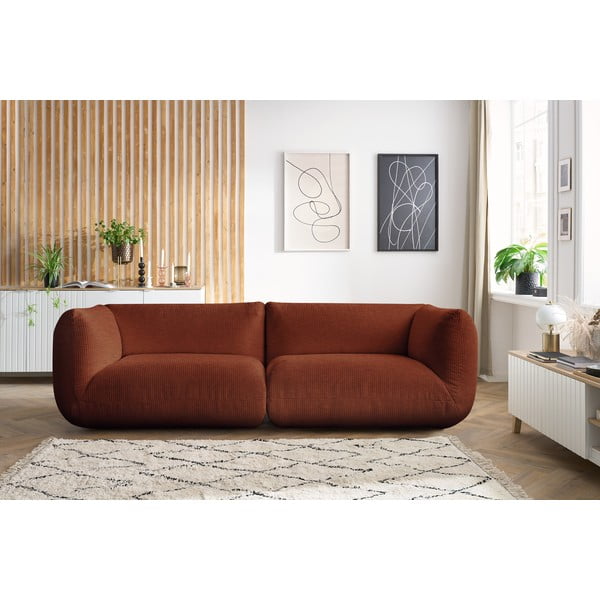Canapea portocalie cu tapițerie din catifea reiată  260 cm Lecomte – Bobochic Paris-image-1