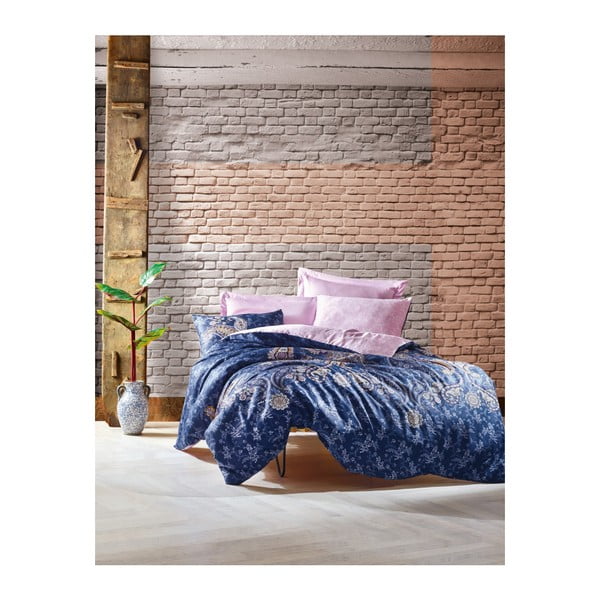 Lenjerie de pat cu cearșaf din bumbac satinat Kaseyo, 200 x 220 cm