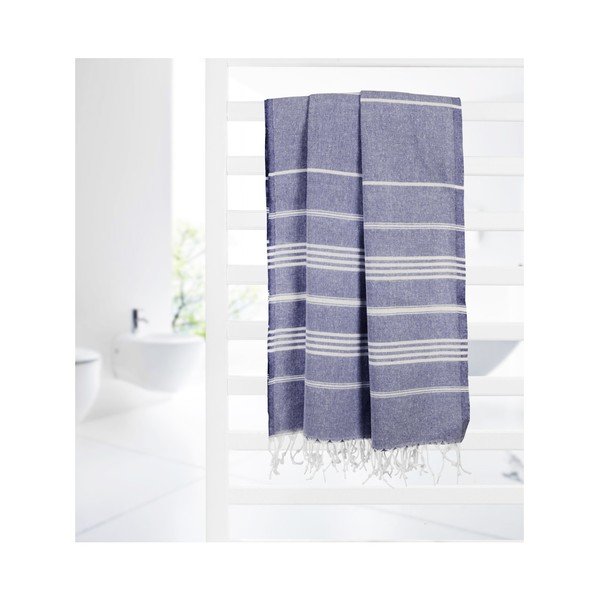 Prosop baie hammam Kate Louise Classic, 180 x 100 cm, albastru închis -image-3