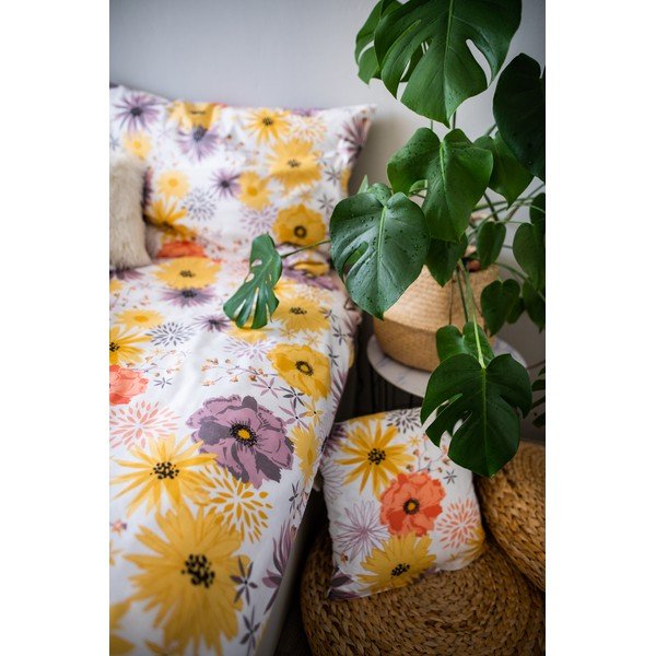 Lenjerie de pat galbenă/albă din bumbac pentru pat de o persoană 140x200 cm LP Dita Daisy – Cotton House-image-3