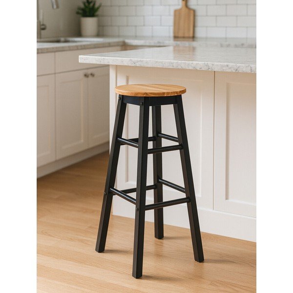 Scaun de bar negru/în culoare naturală din lemn de arbore de cauciuc (înălțime șezut 74 cm) Chester – Premier Housewares-image-1