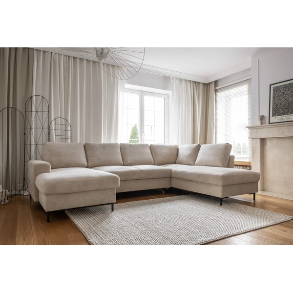 Colțar bej extensibil cu tapițerie din catifea reiată  (cu colț pe partea dreaptă) Lofty Lilly – Miuform-image-3