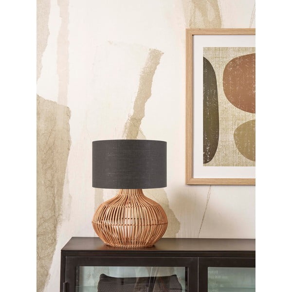 Veioză gri închis/în culoare naturală cu abajur textil (înălțime 48 cm) Kalahari – Good&Mojo-image-2