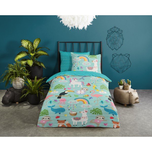 Lenjerie de pat pentru copii albastră din bumbac pentru pat de o persoană 140x200 cm Festen – Good Morning-image-1