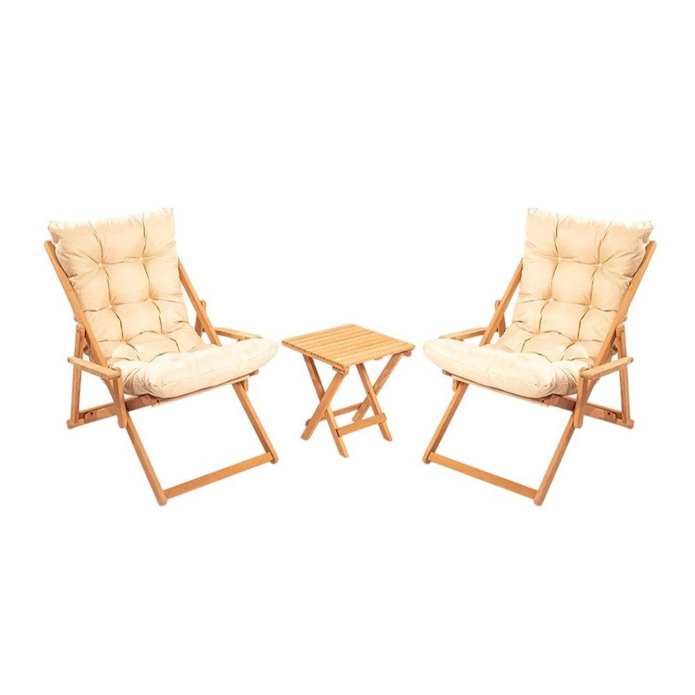 Set mobilier de grădină crem/natural din lemn de fag pentru 2 persoane – Floriane Garden