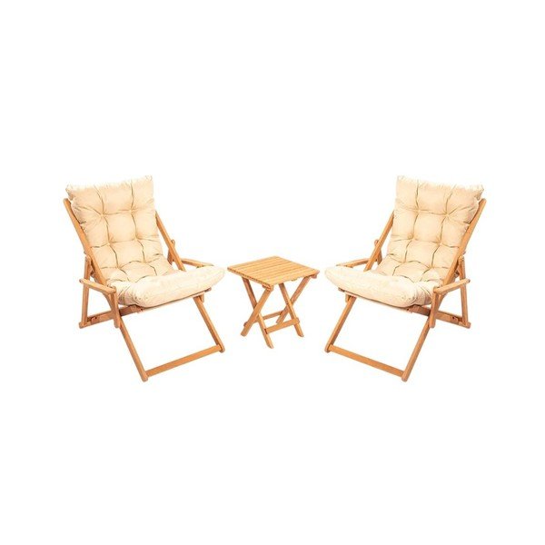 Set mobilier de grădină crem/natural  din lemn   de fag pentru 2 persoane – Floriane Garden