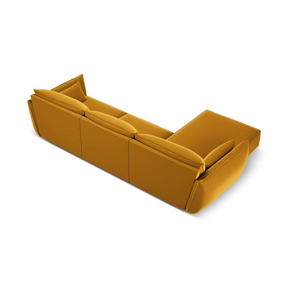 Colțar galben muștar cu tapițerie din catifea (cu colț pe partea stângă, cu șezlong) Vanda – Mazzini Sofas-image-3