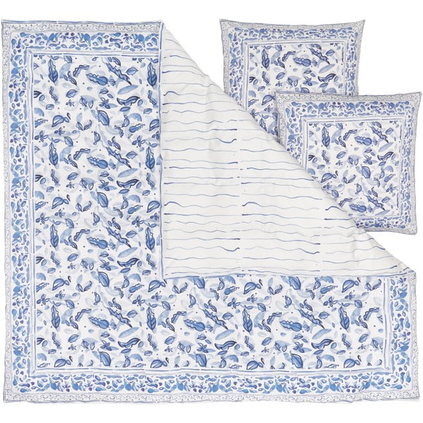 Lenjerie de pat din bumbac satinat Westwing Collection, 200 x 200 cm, albastru-alb