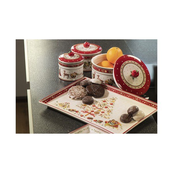 Platou din porțelan roșu și bej cu motiv de Crăciun Villeroy & Boch, 40 x 27,5 cm-image-2