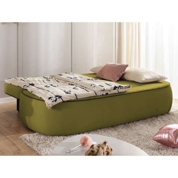 Canapea pentru copii verde/verde-închis extensibilă/cu spațiu de depozitare cu tapițerie din catifea 210 cm Saga – Ropez-image-3