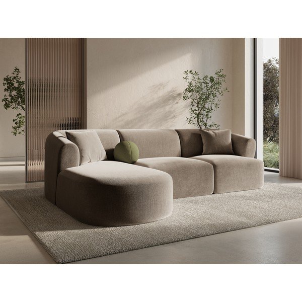 Colțar maro deschis cu tapițerie din catifea (cu colț pe partea stângă/cu șezlong) Campi – Cosmopolitan Design-image-1