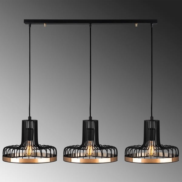 Lustră neagră/arămie cu abajur din metal Fellini – Opviq lights-image-2