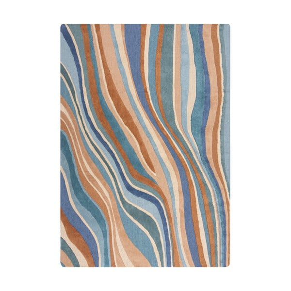 Covor albastru țesut manual din lână 200x290 cm Abstract Flow – Flair Rugs