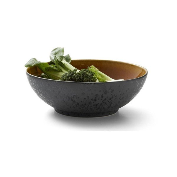Bol din ceramică și glazură interioară ocru Bitz Mensa, diametru 30 cm, negru-image-3