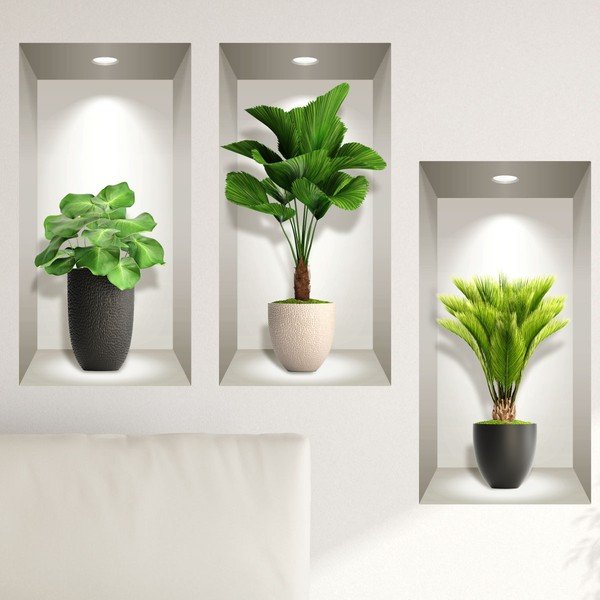 Set 3 autocolante 3D pentru perete Ambiance Tropical Plants-image-1