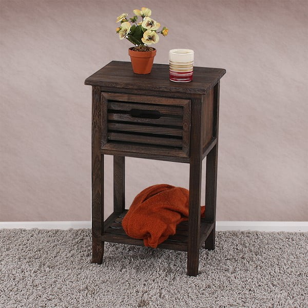 Noptieră din lemn Mendler Shabby, maro-image-1