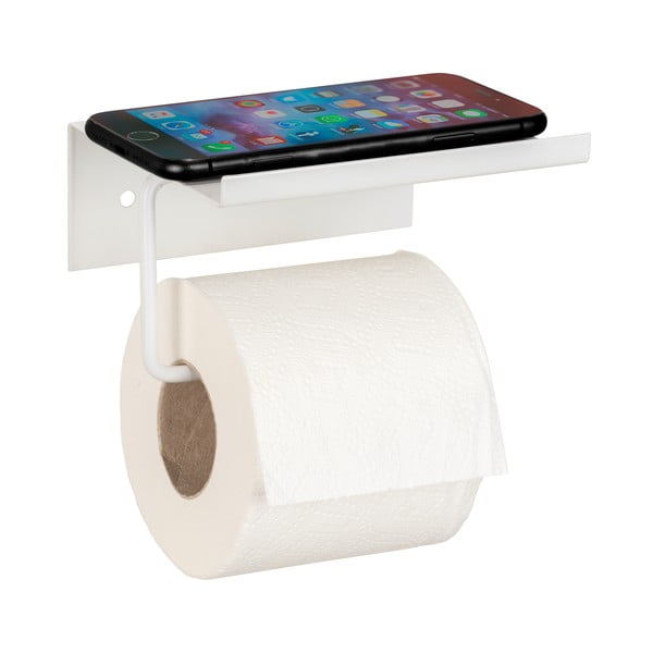 Suport pentru hârtie igienică alb autoadeziv/cu raft din metal Desulo – Wenko