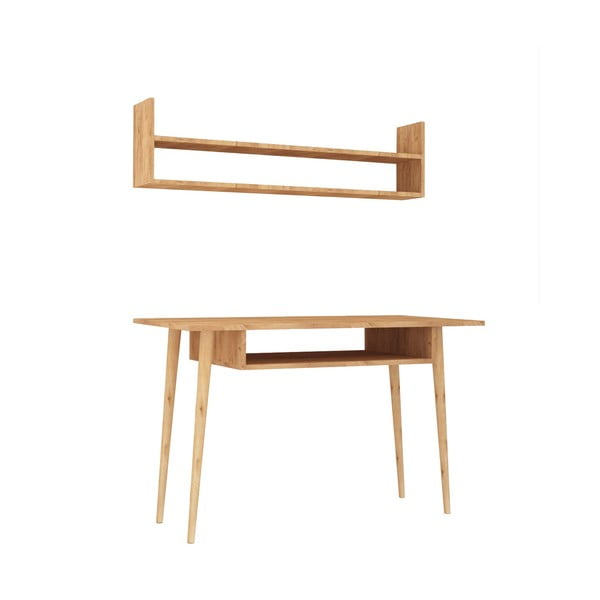 Set birou și raft cu aspect de lemn de stejar Mutty