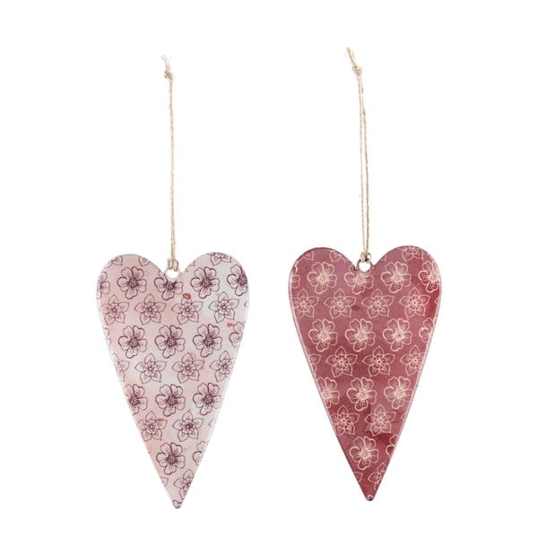 Set 2 decorațiuni suspendate din metal în formă de inimă Ego Dekor, roz - roșu