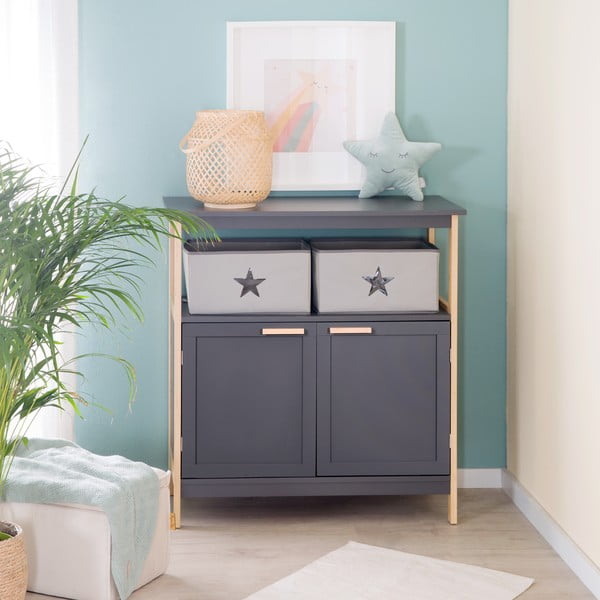 Comodă de copii gri antracit joasă cu masă de schimbat 87x75 cm Berlin – Roba-image-4