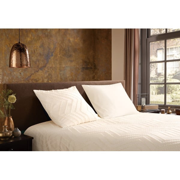 Lenjerie de pat crem din microfibră pentru pat dublu/extinsă 200x220 cm Pure Zigzag – Good Morning-image-1