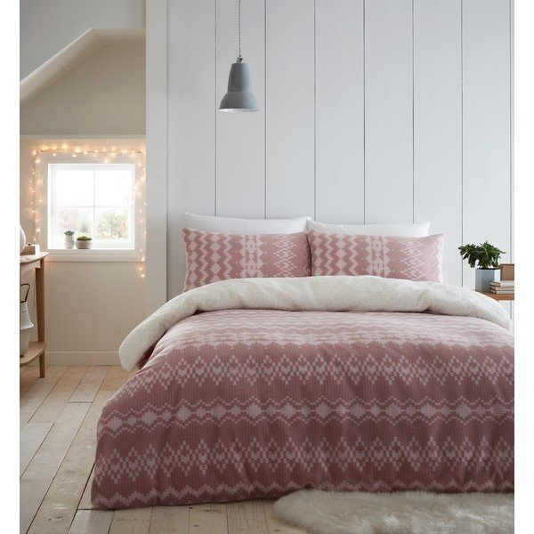 Lenjerie de pat din fleece Catherine Lansfield Alpine, 135 x 200 cm, roz