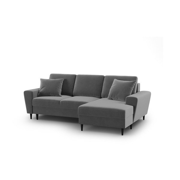 Colțar gri deschis extensibil, cu spațiu de depozitare cu tapițerie din catifea (cu colț pe partea dreaptă, cu șezlong) Kyoto – Cosmopolitan Design-image-1