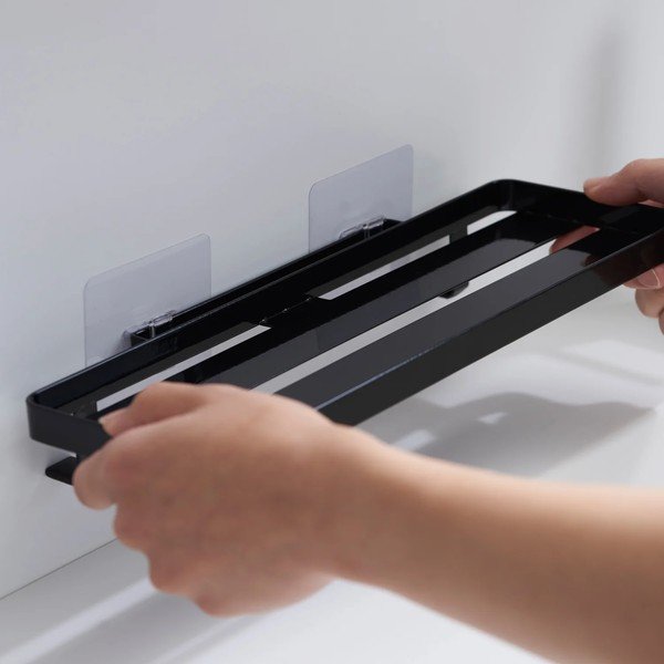 Raft pentru baie negru mat autoadeziv din oțel Film Hook – YAMAZAKI-image-4