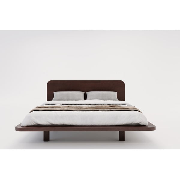 Pat dublu din lemn de fag maro închis 200x200 cm Japandic - Skandica-image-3