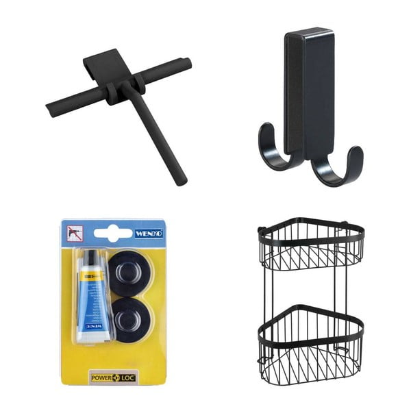 Set de accesorii de baie negru suspendat/autoadeziv din metal Classic – Wenko