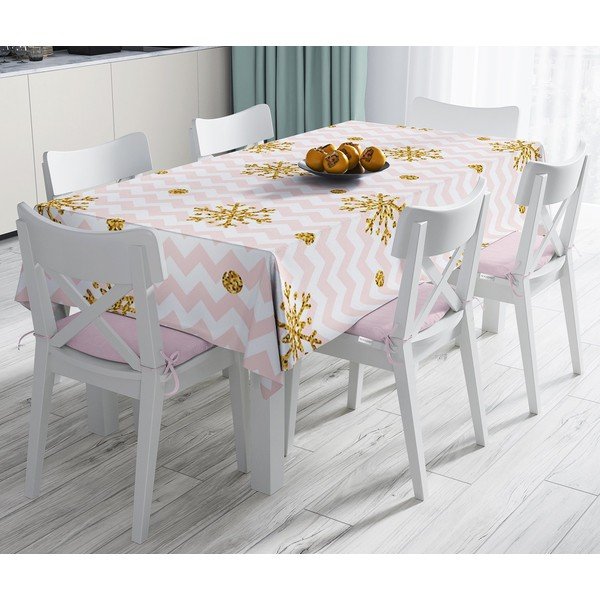 Față de masă din amestec de bumbac cu model de Crăciun Minimalist Cushion Covers Gold Snowflake, 140 x 180 cm